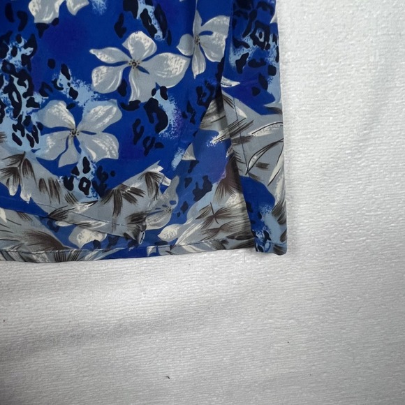 FU DA 100% Silk Size PL Button Up‎ Short Sleeve Blouse Top Blue Hawaiian Floral - Picture 5 of 14